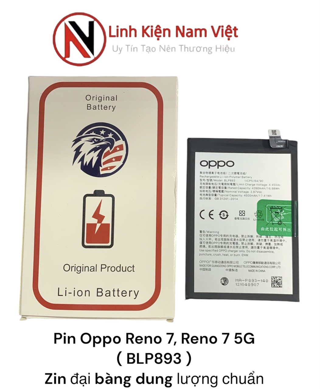 Pin Oppo Reno 7, Reno 7 5G Zin Đại Bàng 4500mAh ( BLP893 )