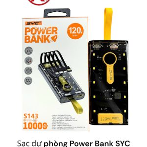 Sạc dự phòng Power Bank SYC 10.000mAh 120W ( Có cáp sạc 3 đầu ) S143