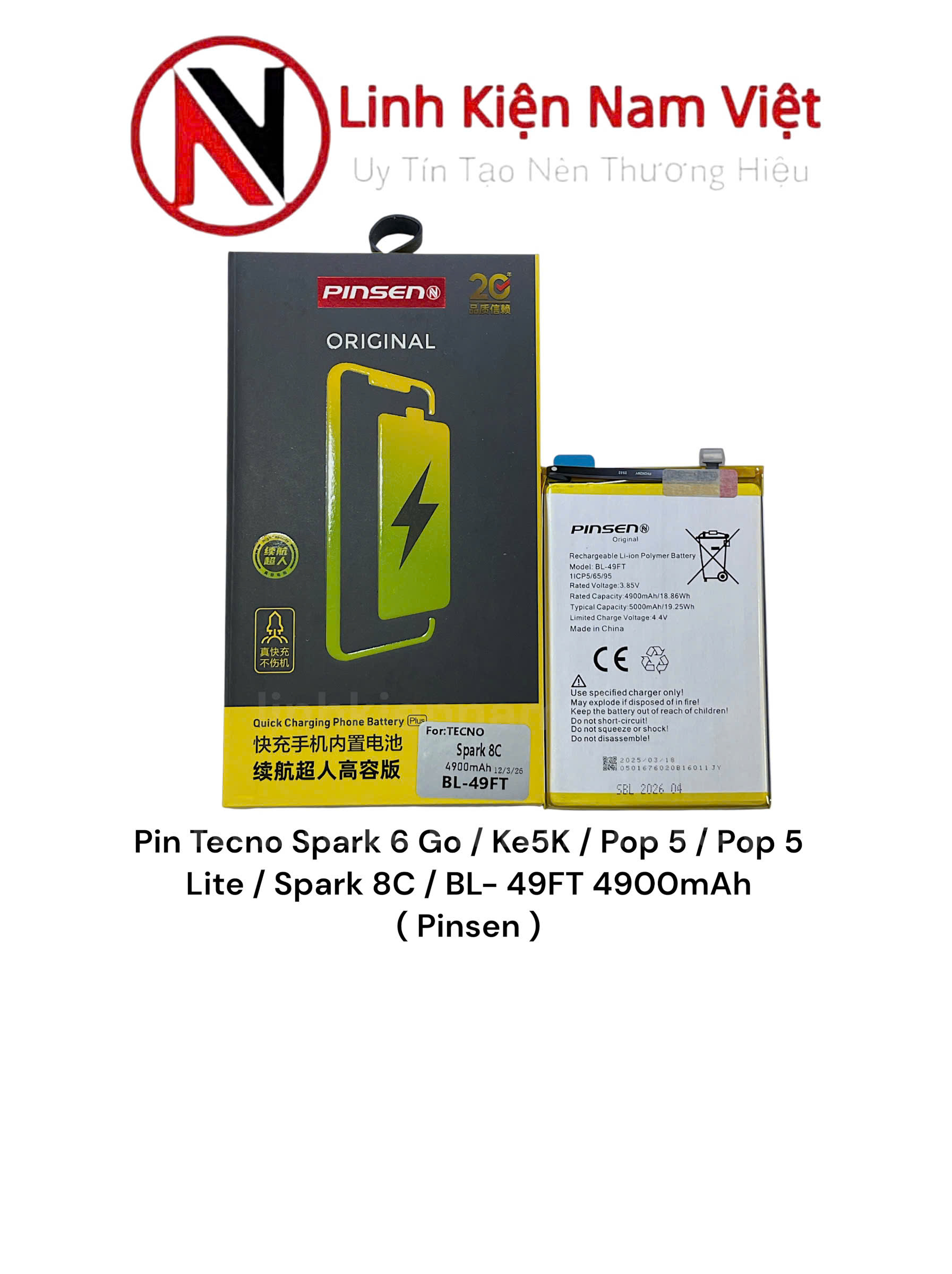 Pin Tecno Spark 6 Go / Ke5K / Pop 5 / Pop 5 Lite / Spark 8C / BL- 49FT 4900mAh ( Pinsen )