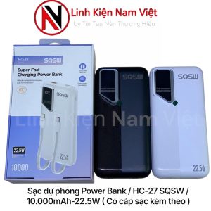 Sạc dự phòng Power Bank / HC-27 SQSW / 10.000mAh-22.5W ( Có cáp sạc kèm theo ) Trắng/ Đen