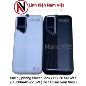 Sạc dự phòng Power Bank / HC-28 SQSW / 20.000mAh-22.5W ( Có cáp sạc kèm theo ) Trắng/ Đen