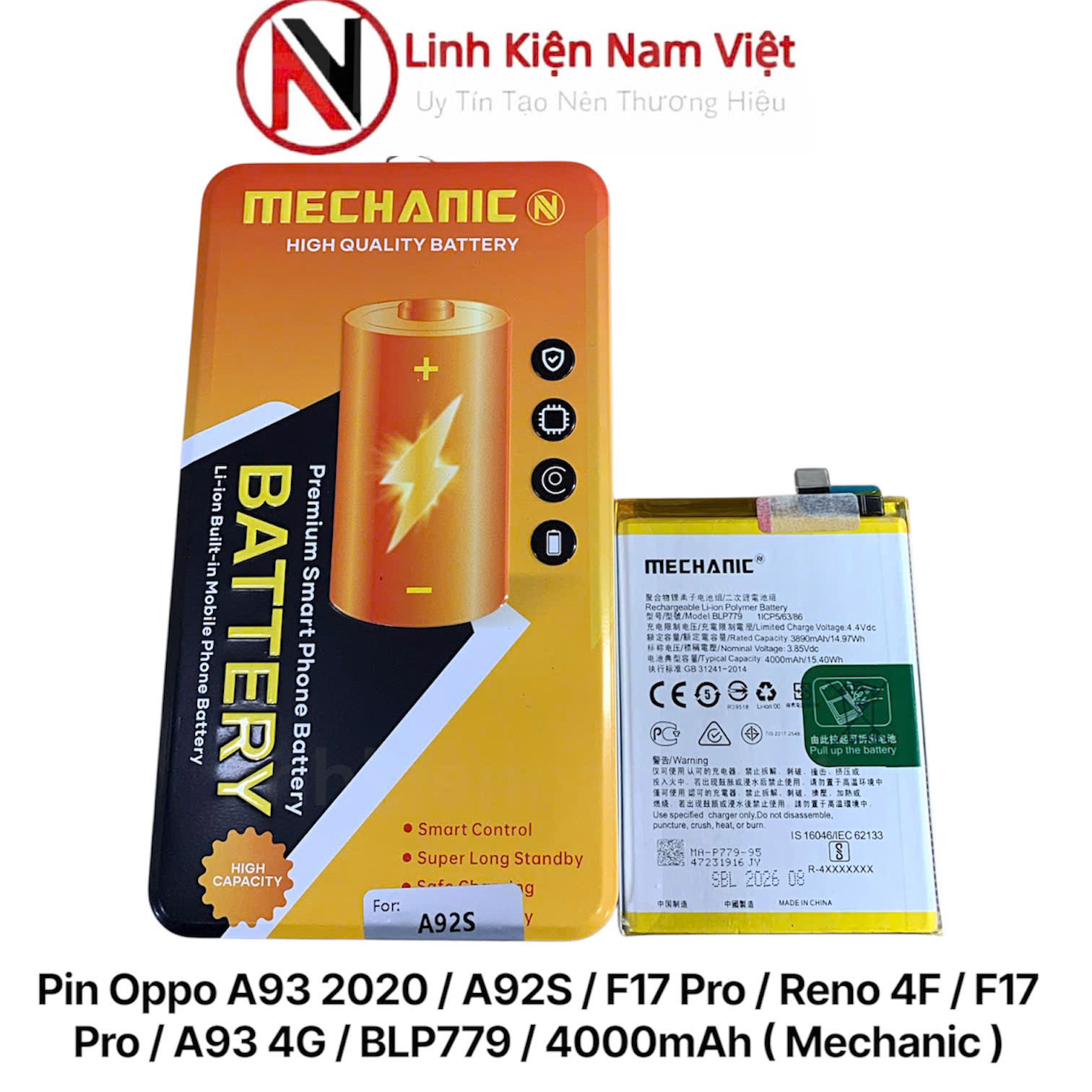 Pin Oppo A93 2020 / A92S / F17 Pro / Reno 4F / F17 Pro / A93 4G / BLP779 / 4000mAh ( Mechanic )