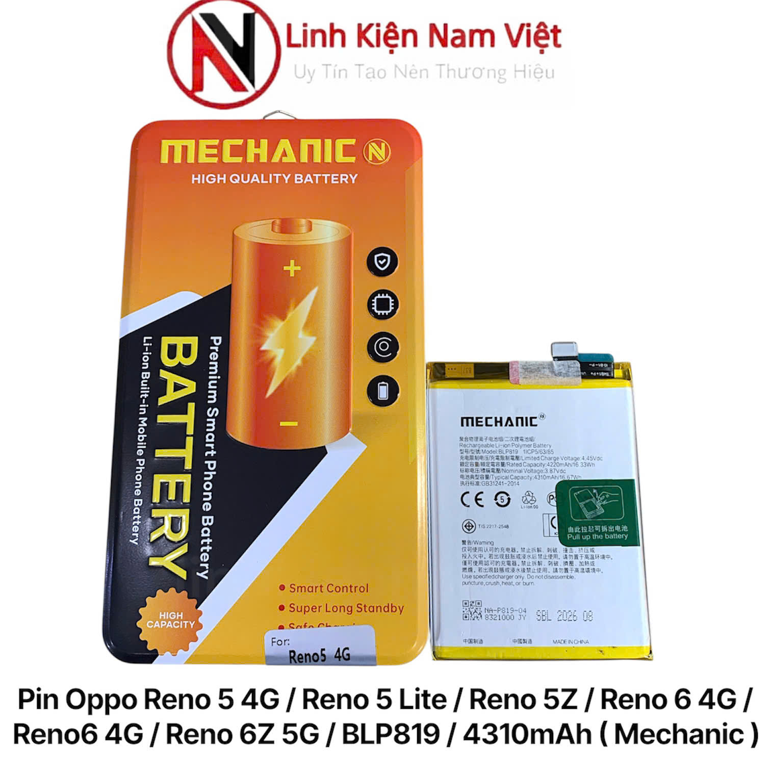 Pin Oppo Reno 5 4G / Reno 5 Lite / Reno 5Z / Reno 6 4G / Reno6 4G / Reno 6Z 5G / BLP819 / 4310mAh ( Mechanic )