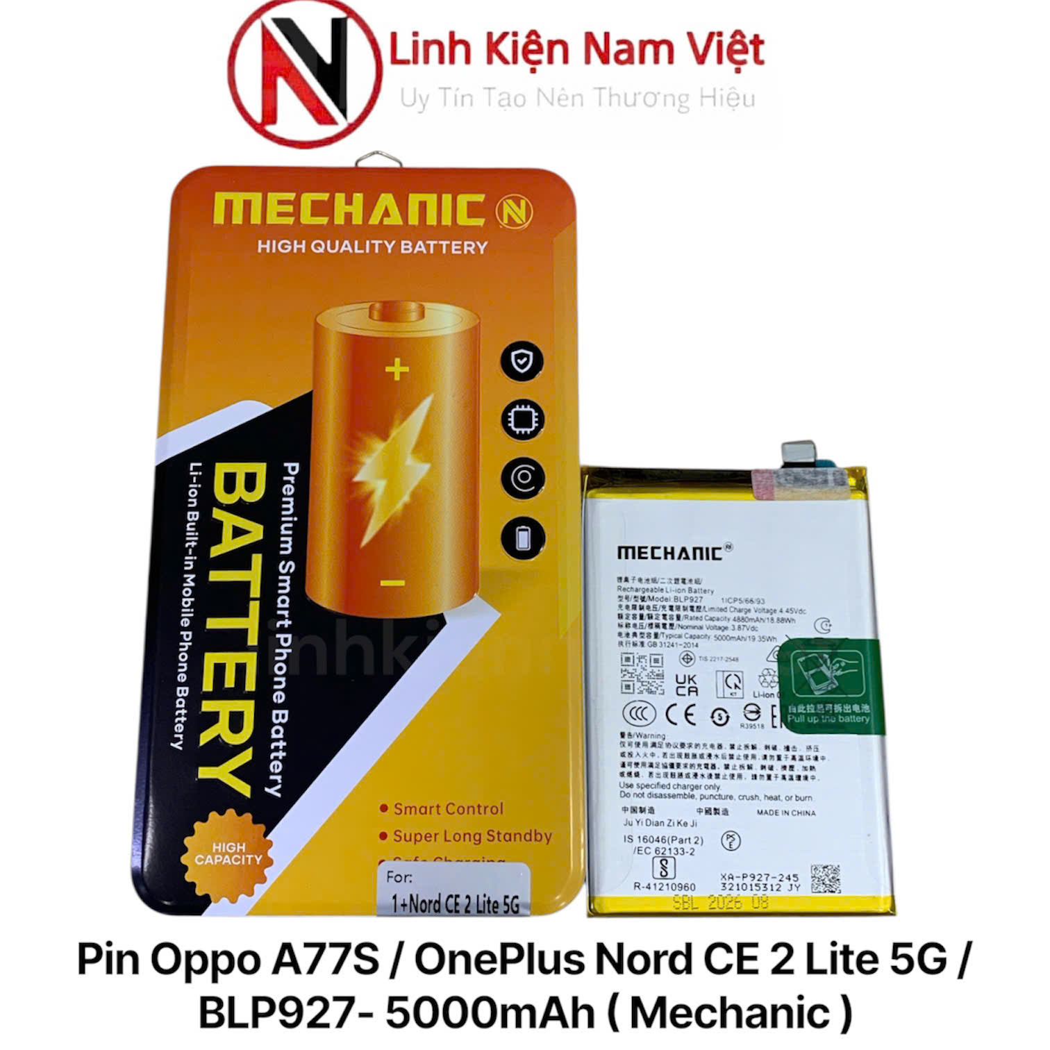 Pin Oppo A77S / OnePlus Nord CE 2 Lite 5G / BLP927- 5000mAh ( Mechanic )