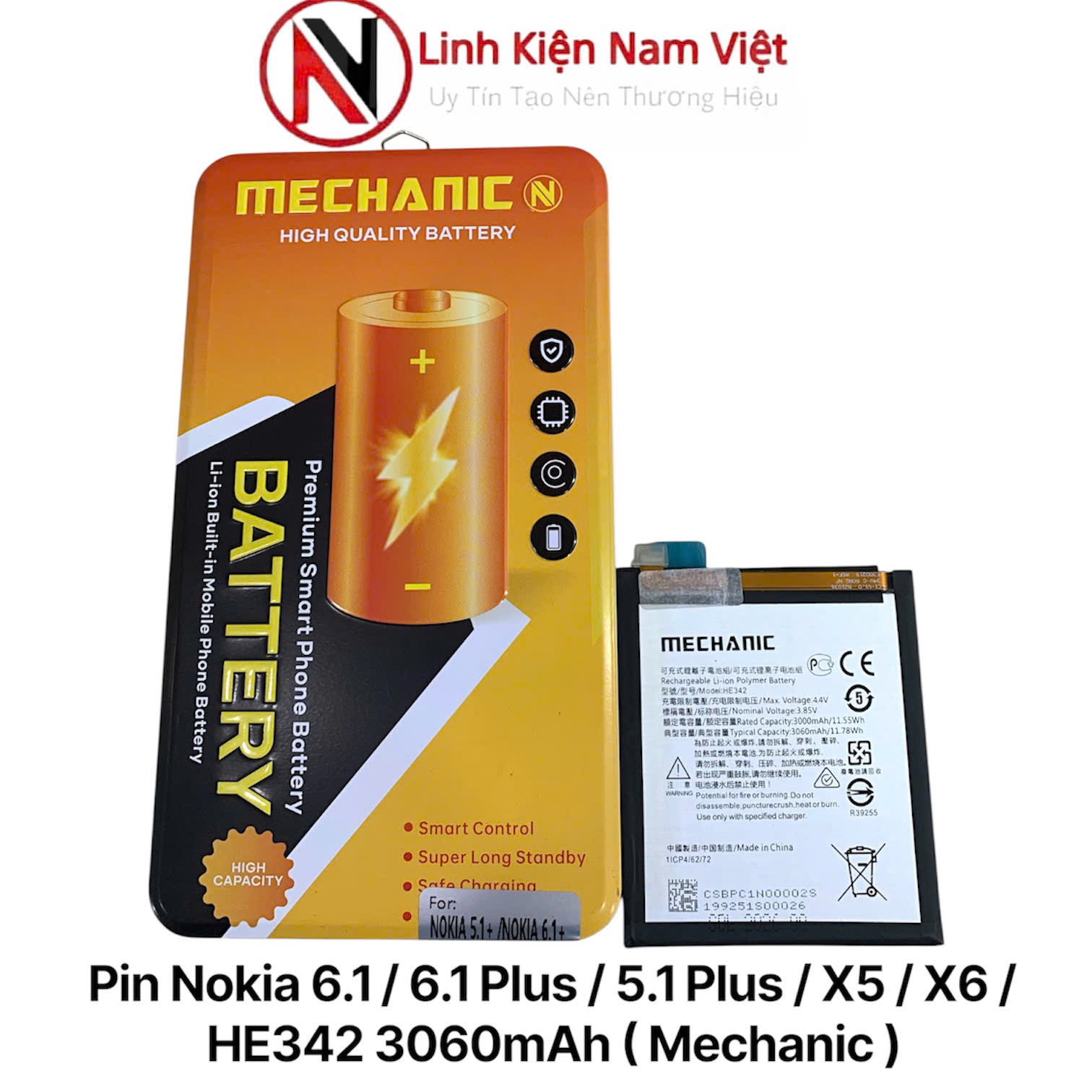 Pin Nokia 6.1 / 6.1 Plus / 5.1 Plus / X5 / X6 / HE342 3060mAh ( Mechanic )