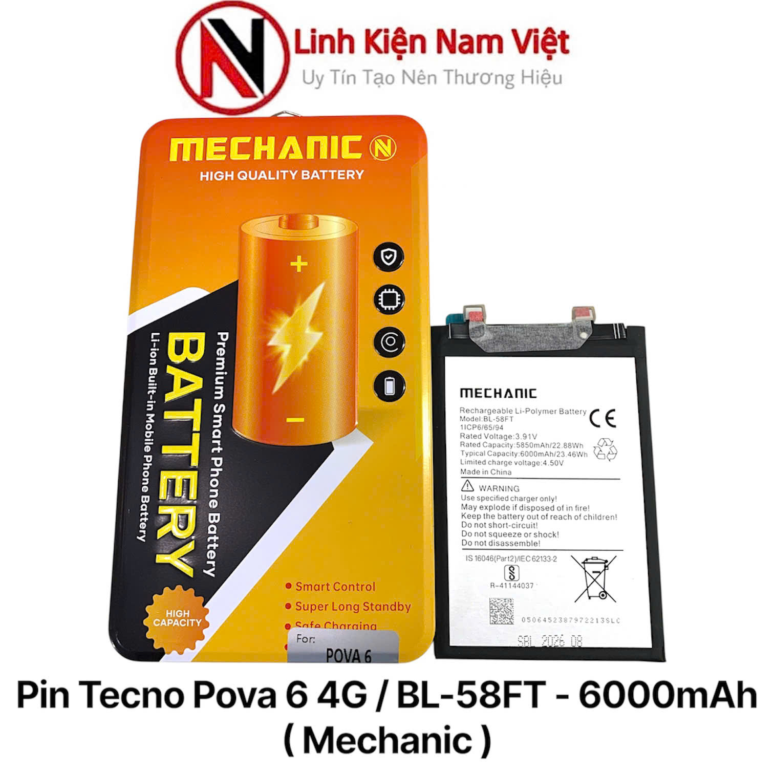 Cận cảnh mã pin BL-58FT dành cho Tecno Pova 6