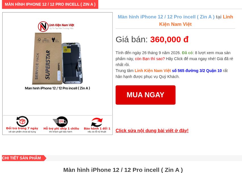 Thông tin màn hình iPhone 12 12 Pro Incell