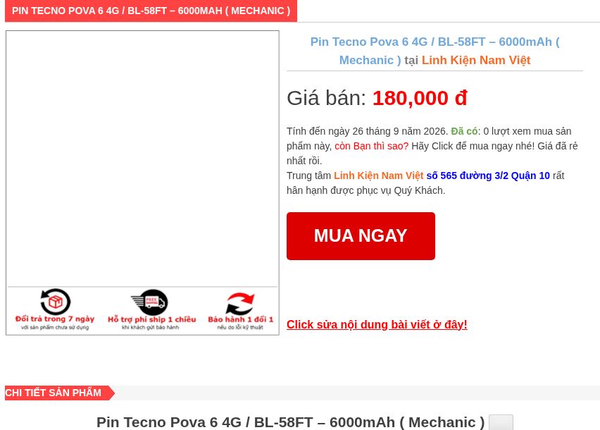 Thông tin Pin Tecno Pova 6 BL-58FT